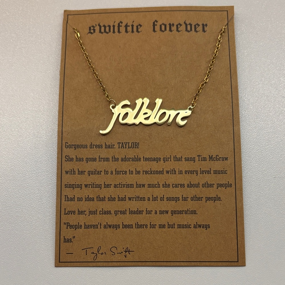 Taylor Swift Gold 'folklore' Script Necklace
